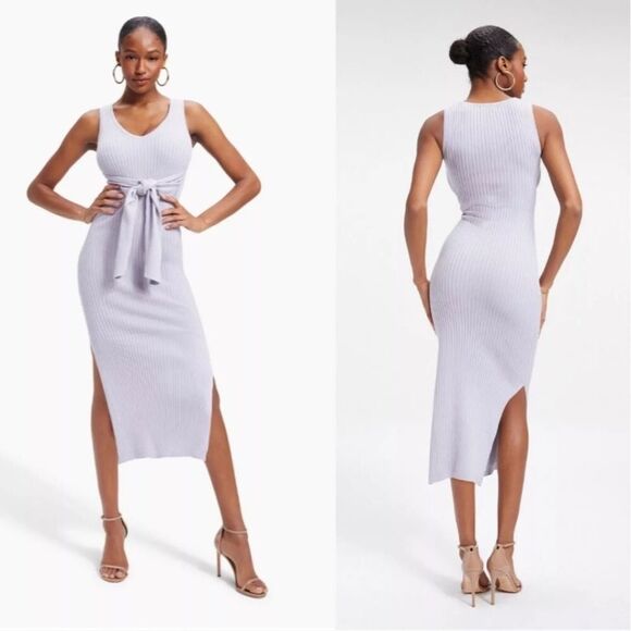 NWT Good American Belted Body Dress in Lilac Mist Size 5 Spring Summer Ribbed 2X - Picture 1 of 9